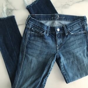 7 For All Mankind Medium Dark Wash Colette Distressed Raw Hem Ankle Jeans 24